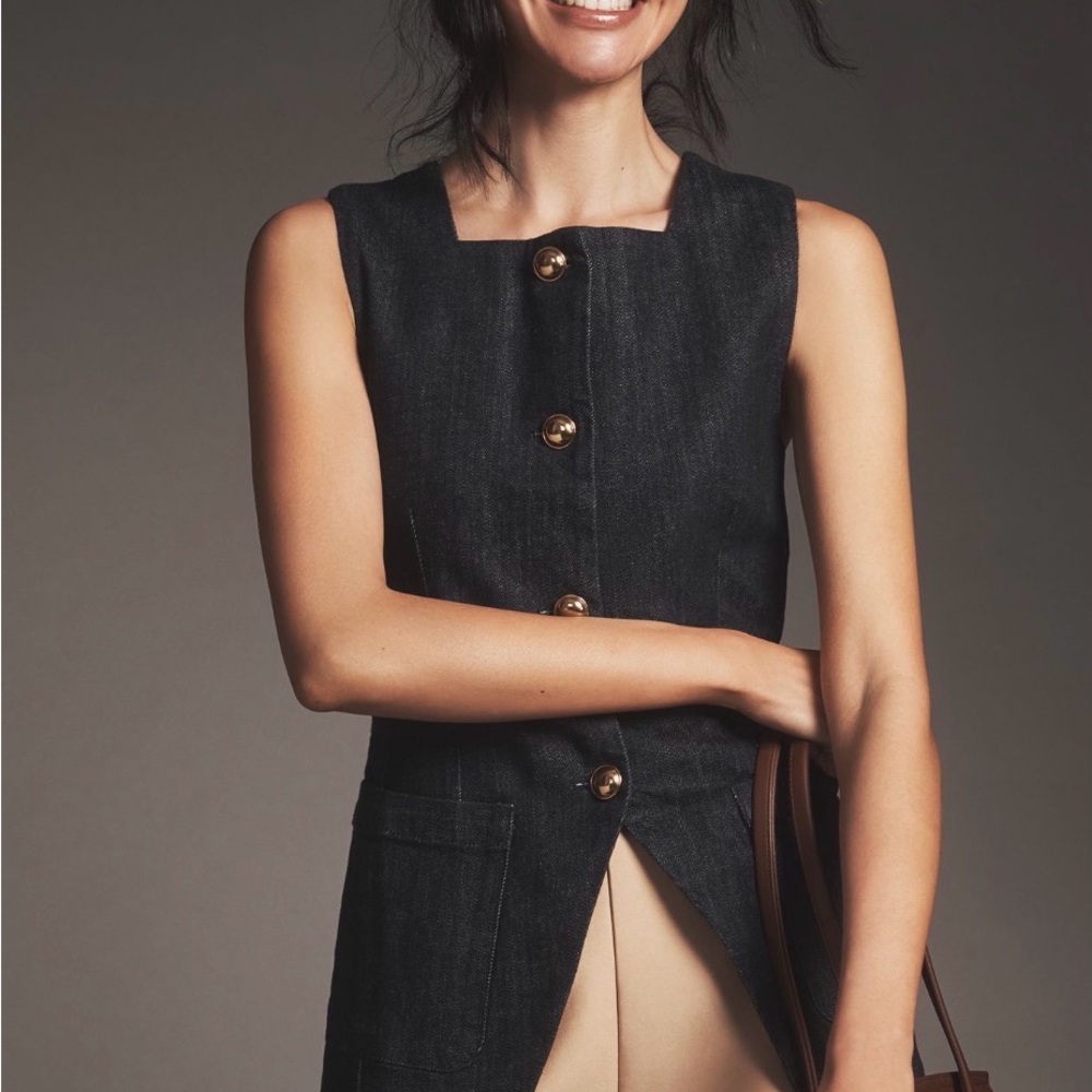 MAEVE Anthropologie Sleeveless Square Neck Denim Vest